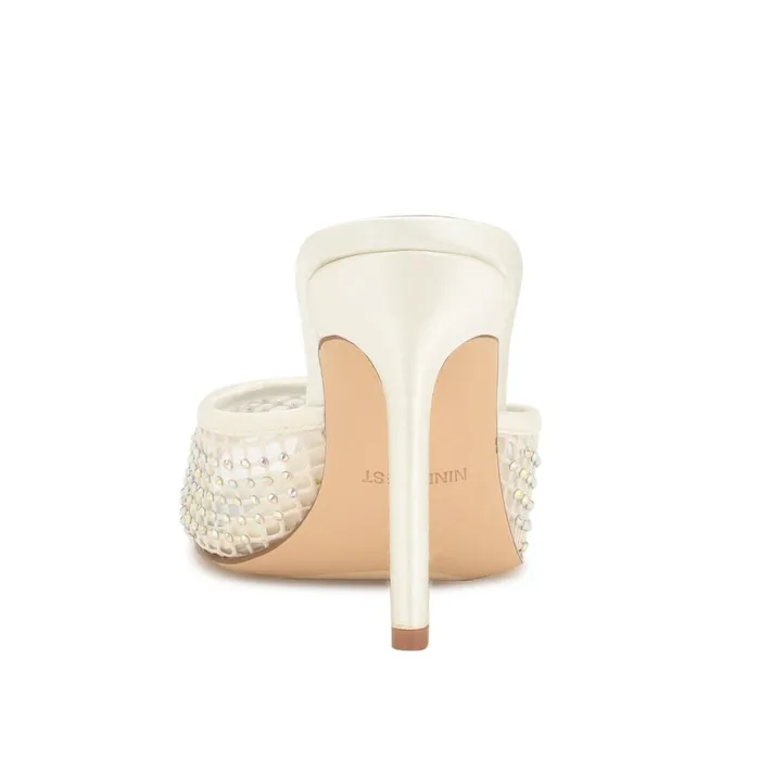 Iriep Heeled Slide Sandals Ivory Mesh Women Nine West Heeled Iriep Heeled Slide Sandals Ivory Mesh Women Nine West Heeled