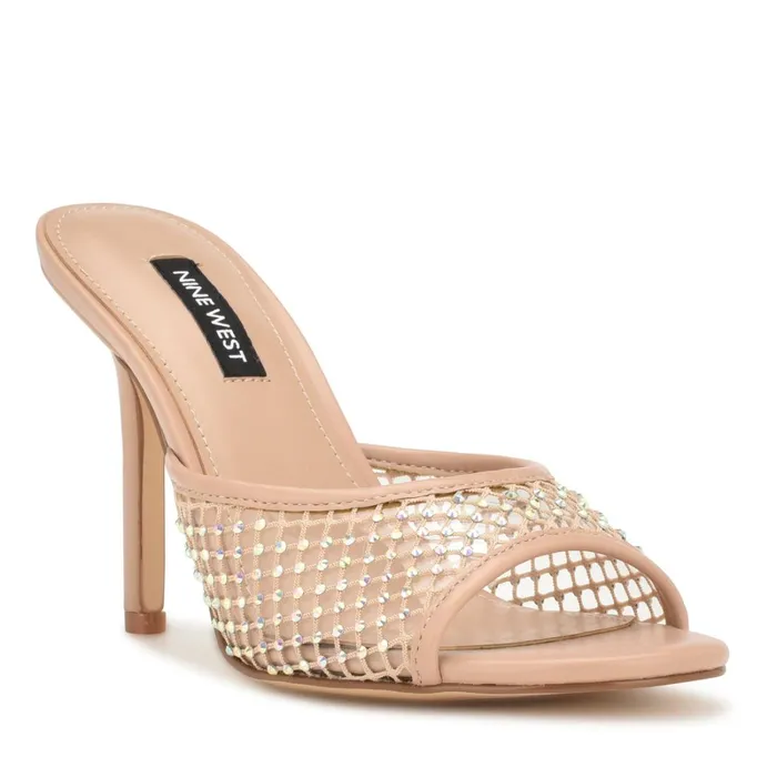 Iriep Heeled Slide Sandals Light Natural Mesh Women Nine West Sandals Iriep Heeled Slide Sandals Light Natural Mesh Women Nine West Sandals