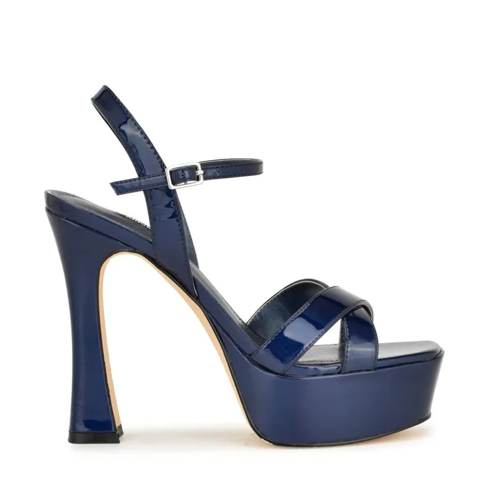 Iriv Platform Sandals Blue Patent Women Nine West Dress