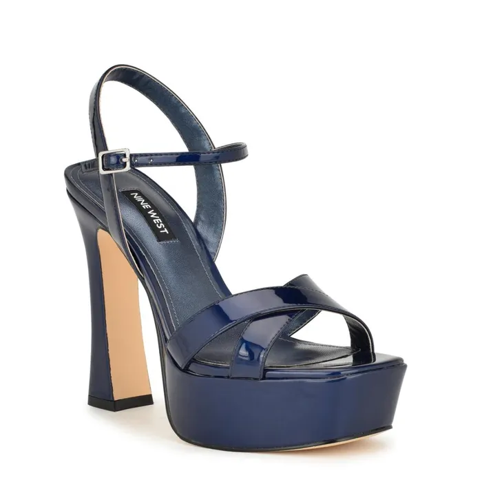 Iriv Platform Sandals Blue Patent Women Nine West Dress Iriv Platform Sandals Blue Patent Women Nine West Dress