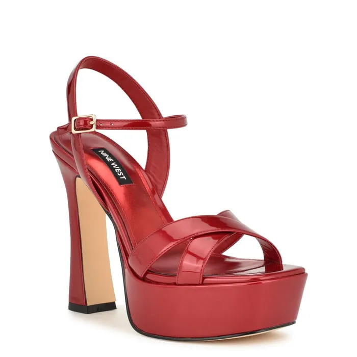 Iriv Platform Sandals Red Patent Women Nine West Heeled Iriv Platform Sandals Red Patent Women Nine West Heeled