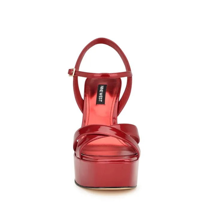 Iriv Platform Sandals Red Patent Women Nine West Heeled Iriv Platform Sandals Red Patent Women Nine West Heeled