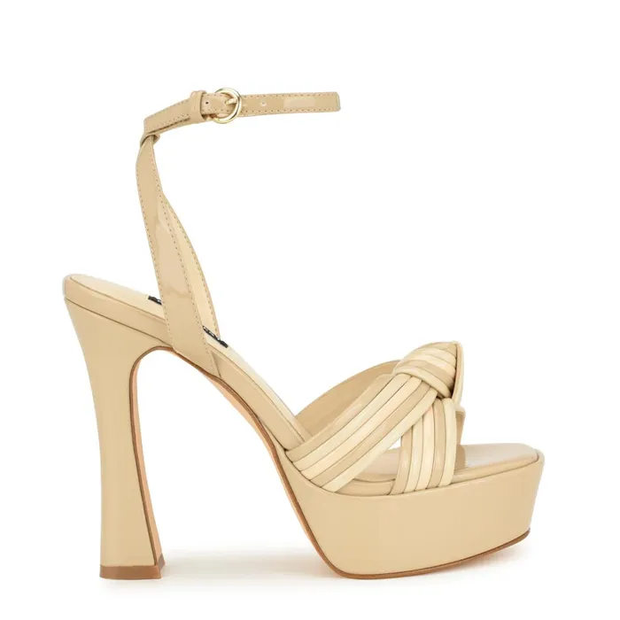 Irna Platform Ankle Strap Knotted Sandals Light Natural Patent Women Nine West Dress