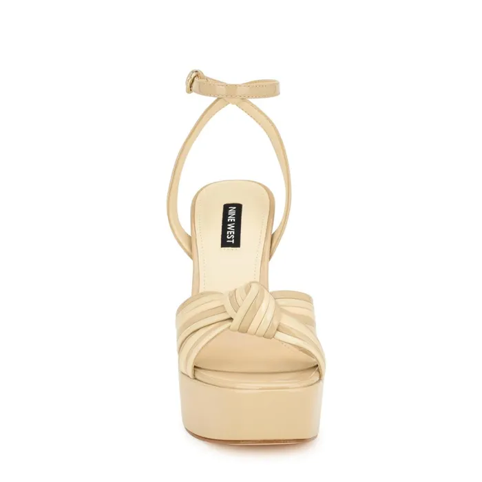 Irna Platform Ankle Strap Knotted Sandals Light Natural Patent Women Nine West Dress Irna Platform Ankle Strap Knotted Sandals Light Natural Patent Women Nine West Dress