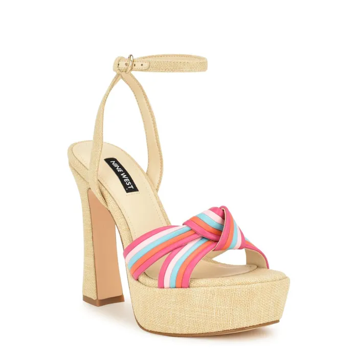 Irna Platform Ankle Strap Knotted Sandals Pink Women Nine West Platforms Irna Platform Ankle Strap Knotted Sandals Pink Women Nine West Platforms