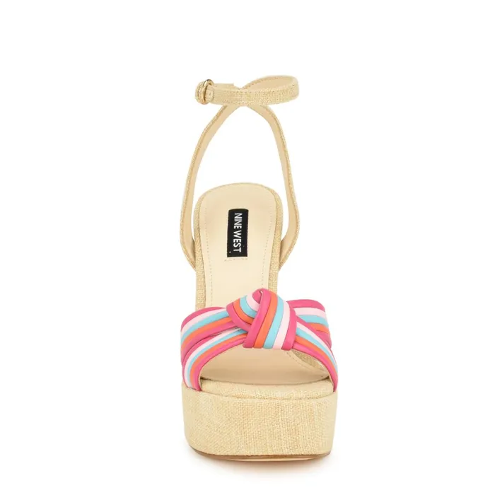 Irna Platform Ankle Strap Knotted Sandals Pink Women Nine West Platforms Irna Platform Ankle Strap Knotted Sandals Pink Women Nine West Platforms