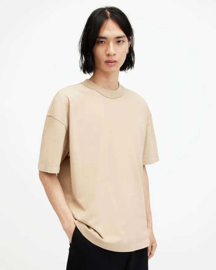 Isac Oversized Crew Neck TShirt Toffee Taupe Men AllSaints TShirts