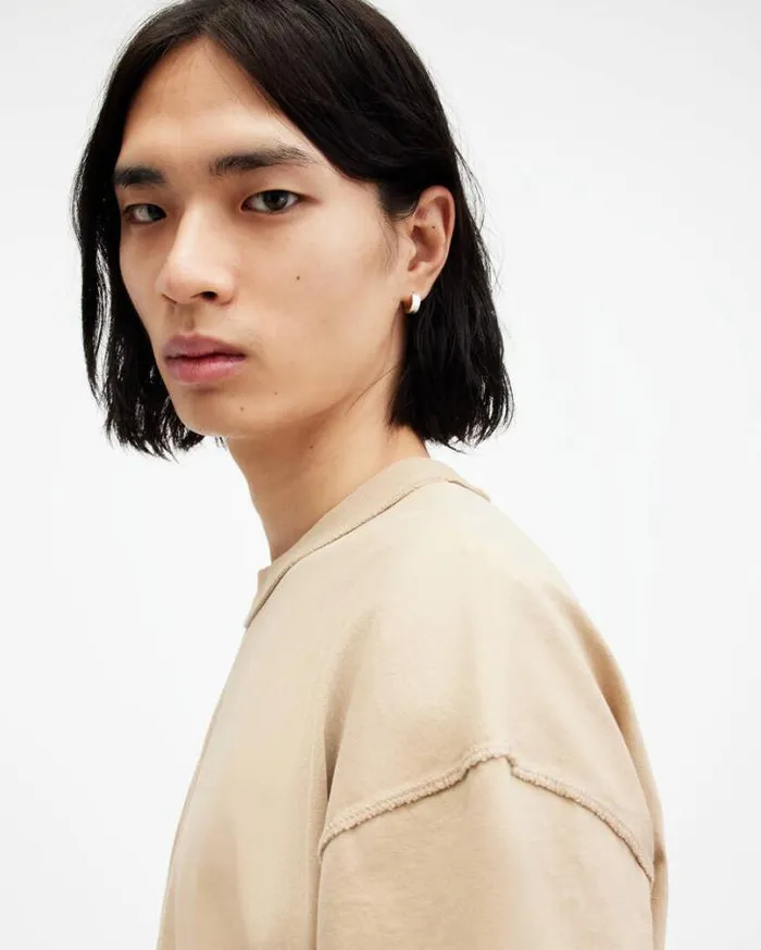 Isac Oversized Crew Neck TShirt Toffee Taupe Men AllSaints TShirts