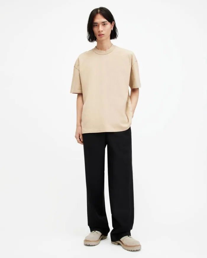 Isac Oversized Crew Neck TShirt Toffee Taupe Men AllSaints TShirts