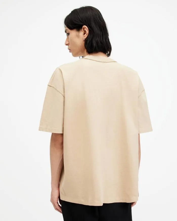 Isac Oversized Crew Neck TShirt Toffee Taupe Men AllSaints TShirts