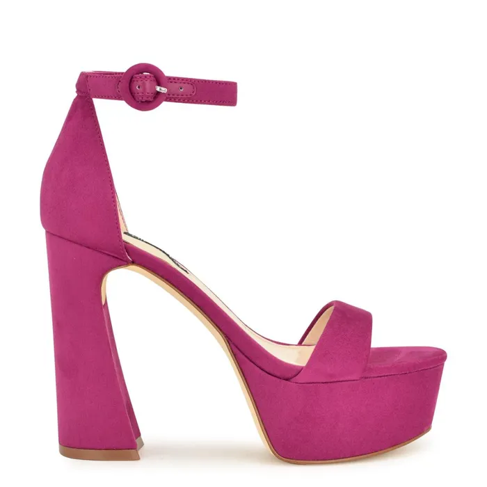 Ivana Ankle Strap Sandals Pink Suede Women Nine West Heeled
