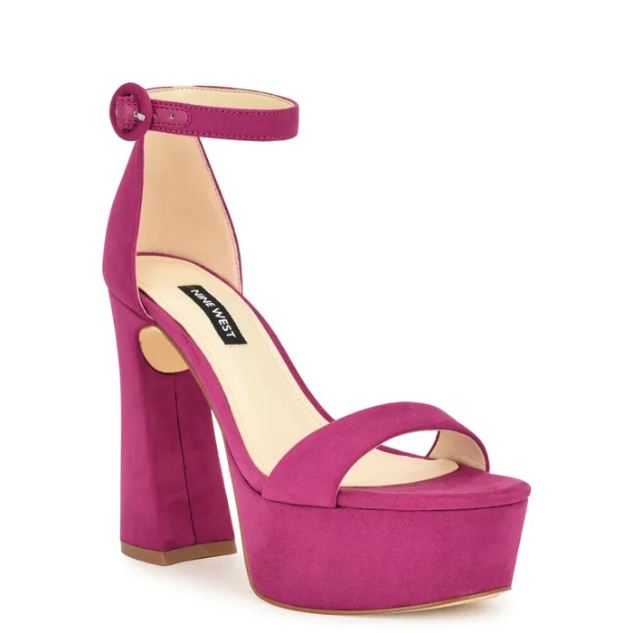 Ivana Ankle Strap Sandals Pink Suede Women Nine West Heeled Ivana Ankle Strap Sandals Pink Suede Women Nine West Heeled