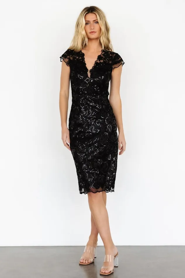 Jacqueline Embossed Midi Dress Black Women Baltic Born Embellished Sequin Jacqueline Embossed Midi Dress Black Women Baltic Born Embellished Sequin