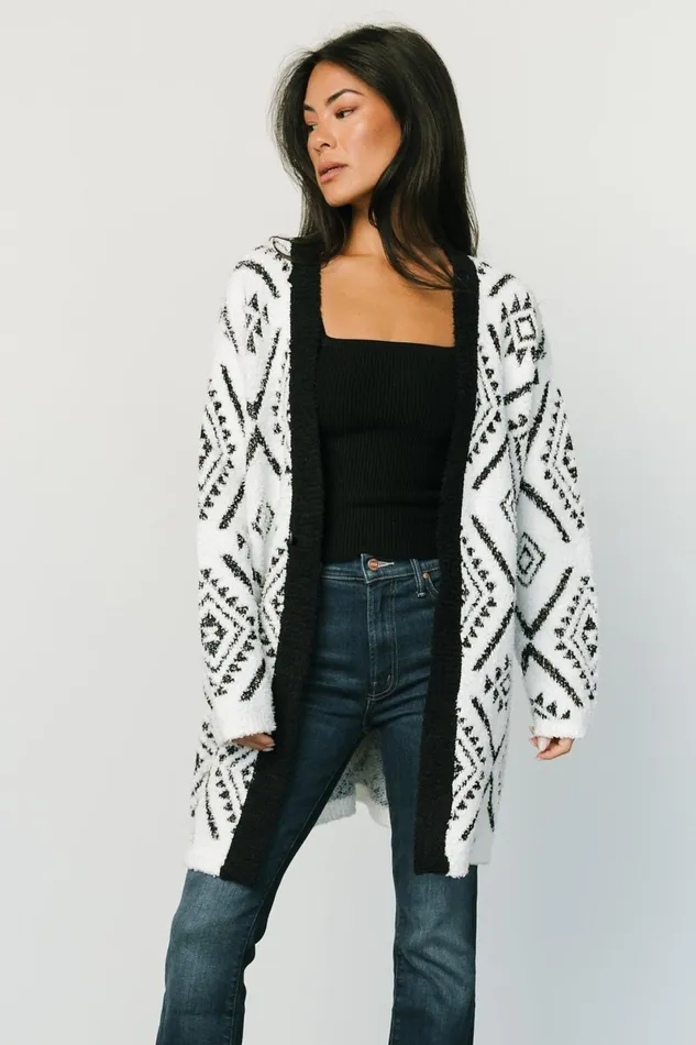 Jay Oversized Cardigan White Black Women Baltic Born Sweaters