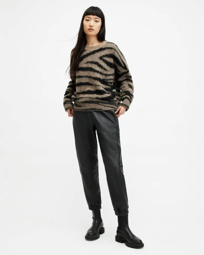 Jen MidRise Leather Jogger Pants Black Women AllSaints Pants and Leggings