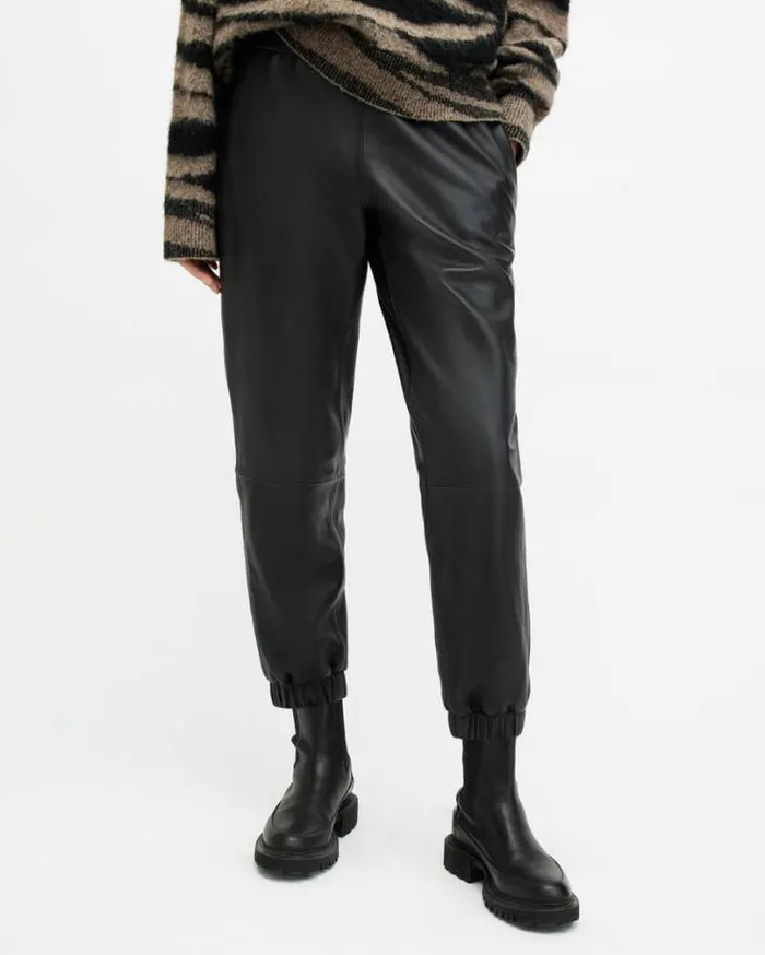 Jen MidRise Leather Jogger Pants Black Women AllSaints Pants and Leggings