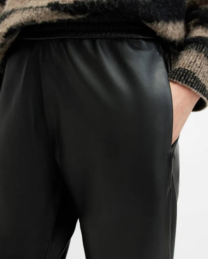 Jen MidRise Leather Jogger Pants Black Women AllSaints Pants and Leggings