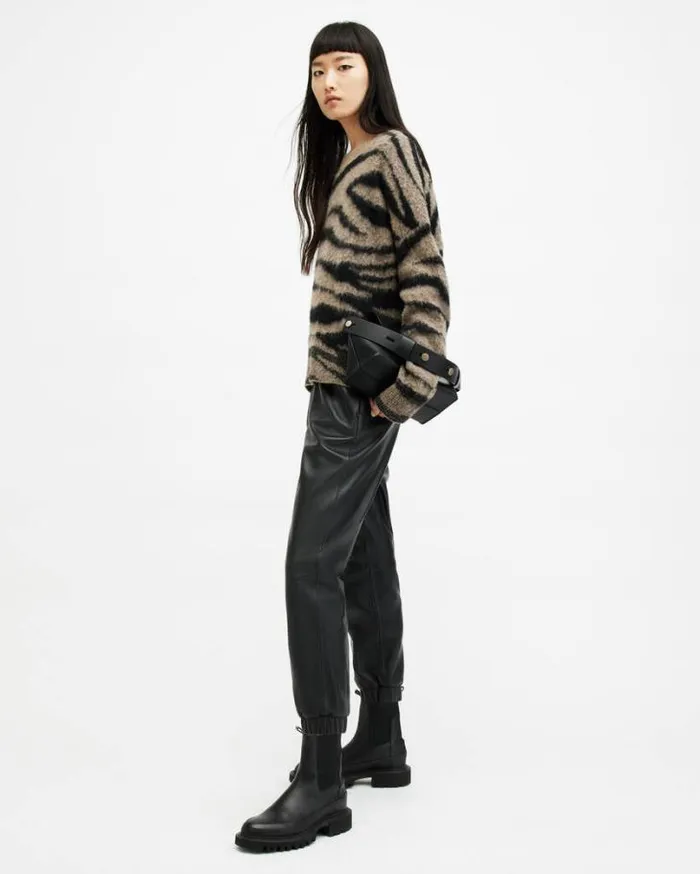 Jen MidRise Leather Jogger Pants Black Women AllSaints Pants and Leggings