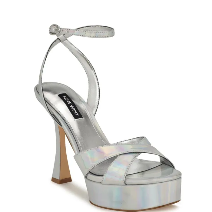 Jessie Platform Ankle Strap Sandals Silver Women Nine West Heeled Jessie Platform Ankle Strap Sandals Silver Women Nine West Heeled