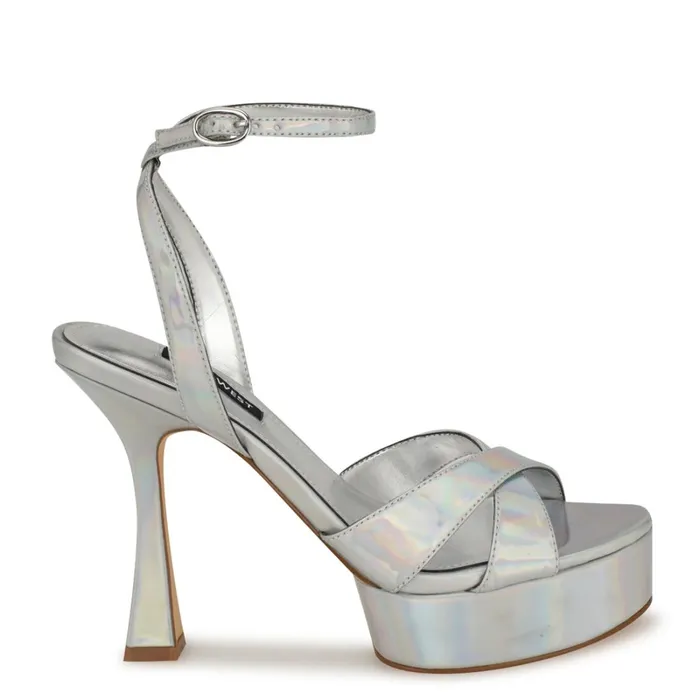 Jessie Platform Ankle Strap Sandals Silver Women Nine West High Heels