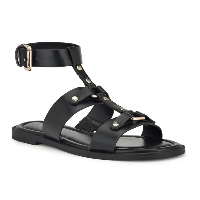 Jouise Ankle Strap Flat Sandals Black Women Nine West Low Heel Jouise Ankle Strap Flat Sandals Black Women Nine West Low Heel
