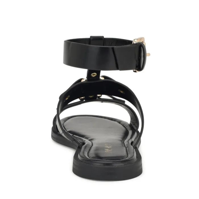 Jouise Ankle Strap Flat Sandals Black Women Nine West Low Heel Jouise Ankle Strap Flat Sandals Black Women Nine West Low Heel