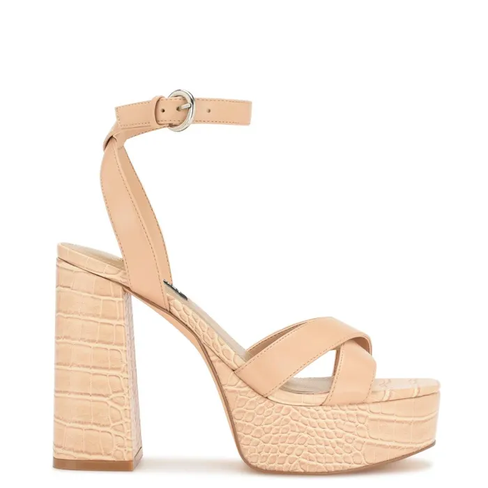 Joya Platform Sandals Warm Blush Croco Women Nine West High Heels
