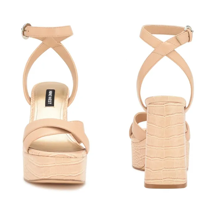 Joya Platform Sandals Warm Blush Croco Women Nine West High Heels Joya Platform Sandals Warm Blush Croco Women Nine West High Heels