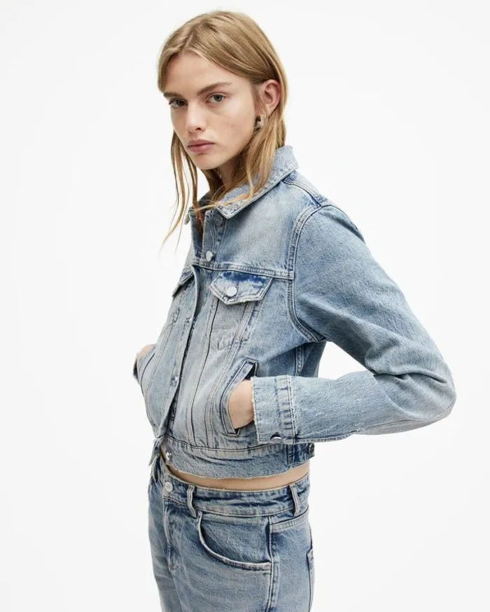 Juno Denim Trucker Jacket Vintage Indigo Women AllSaints Jackets and Coats