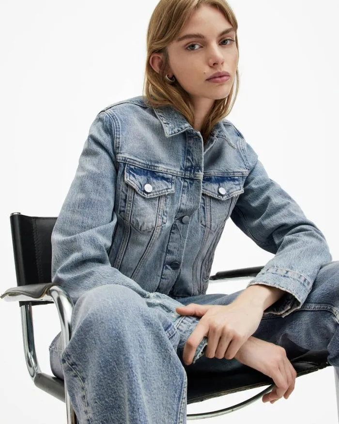 Juno Denim Trucker Jacket Vintage Indigo Women AllSaints Jackets and Coats