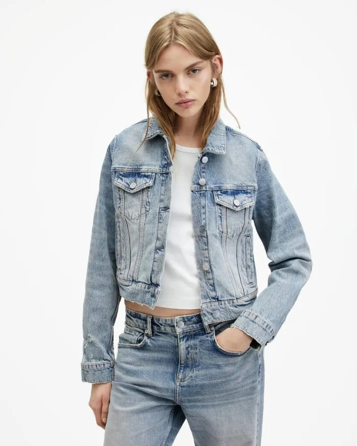 Juno Denim Trucker Jacket Vintage Indigo Women AllSaints Jackets and Coats