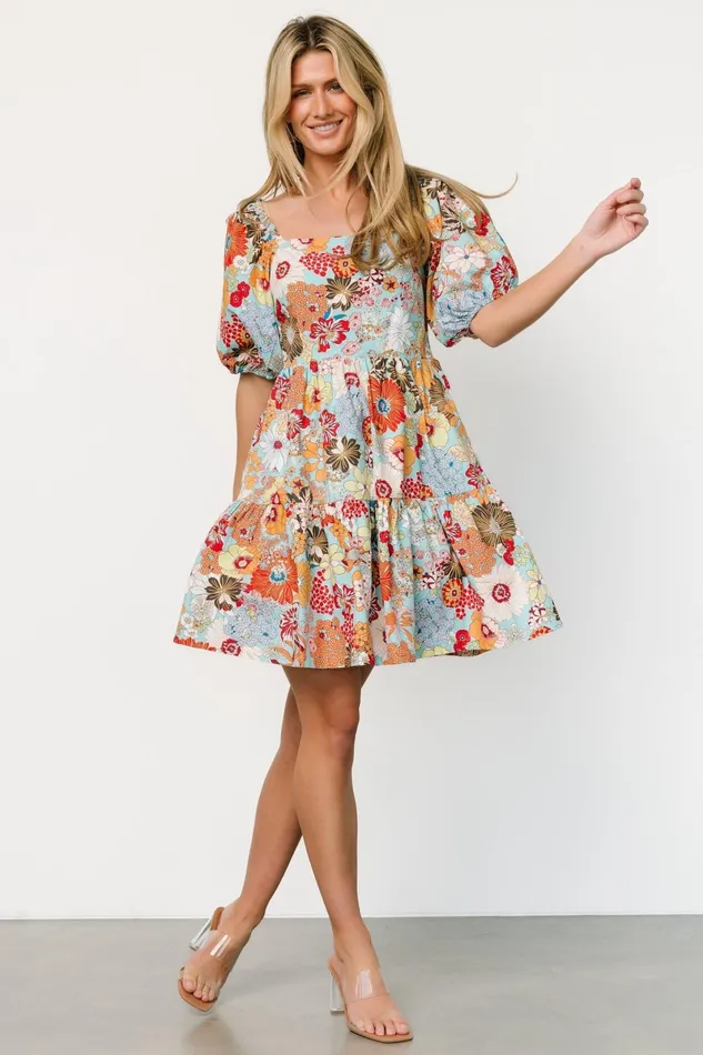 Kallie Puff Sleeve Short Dress Multi Print Women Baltic Born Short Dresses