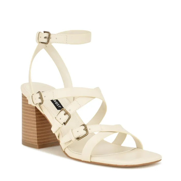 Karrly Ankle Strap Heeled Sandals Ivory Women Nine West Heeled Karrly Ankle Strap Heeled Sandals Ivory Women Nine West Heeled