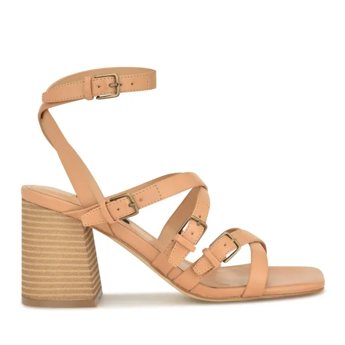 Karrly Ankle Strap Heeled Sandals Light Natural Women Nine West Mid Heels