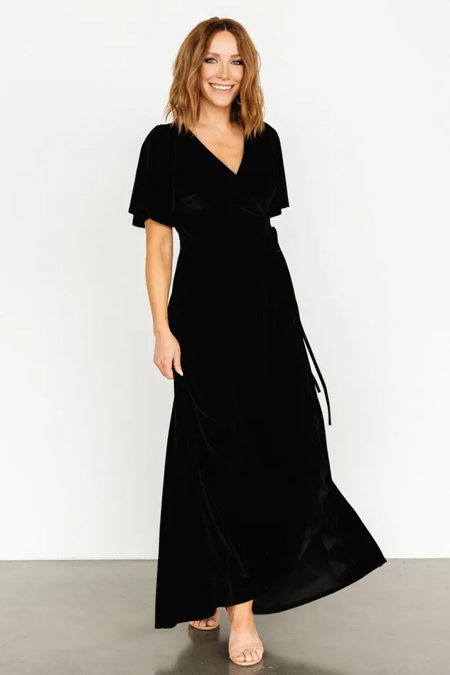 Katelyn Velvet Maxi Wrap Dress Black Women Baltic Born Mother Of The Bride