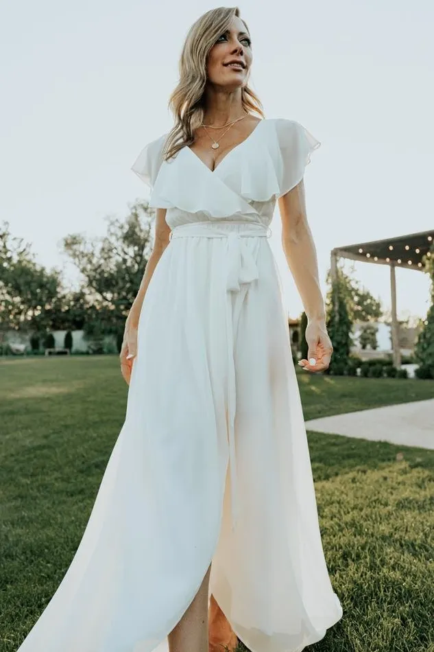 Katya Ruffle Maxi Dress White Women Baltic Born Bridal