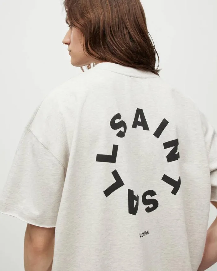 Kayden Oversized Crew Neck Logo TShirt Grey Marl Men AllSaints TShirts