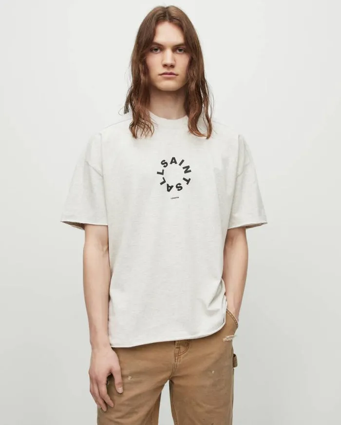 Kayden Oversized Crew Neck Logo TShirt Grey Marl Men AllSaints TShirts