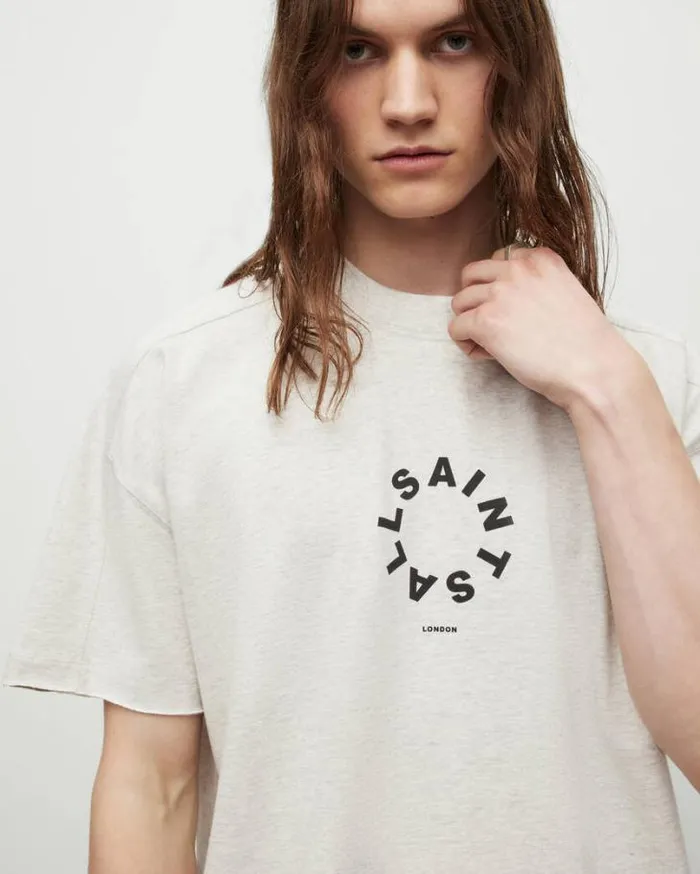 Kayden Oversized Crew Neck Logo TShirt Grey Marl Men AllSaints TShirts