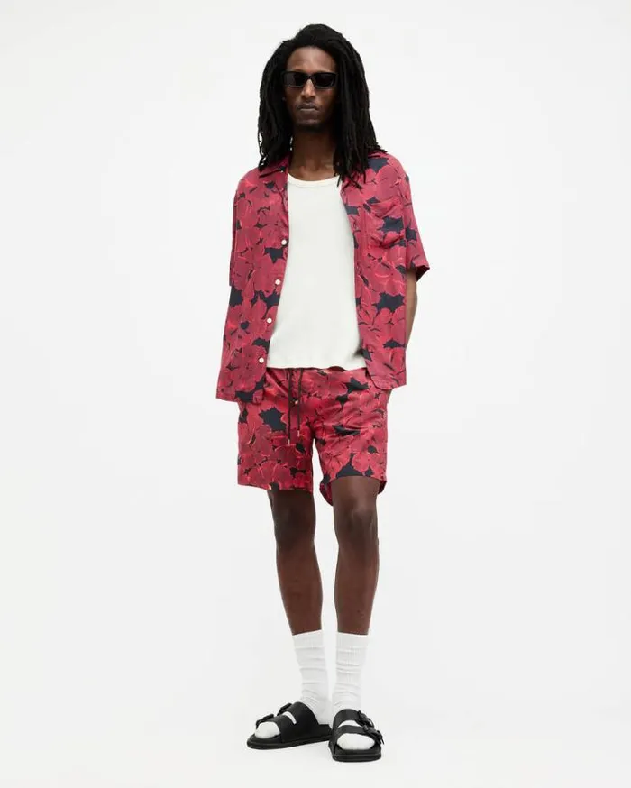 Kaza Elasticated Waist Floral Swimshorts Jet Blkred Men AllSaints Pants