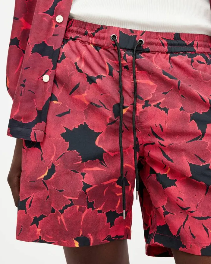 Kaza Elasticated Waist Floral Swimshorts Jet Blkred Men AllSaints Pants