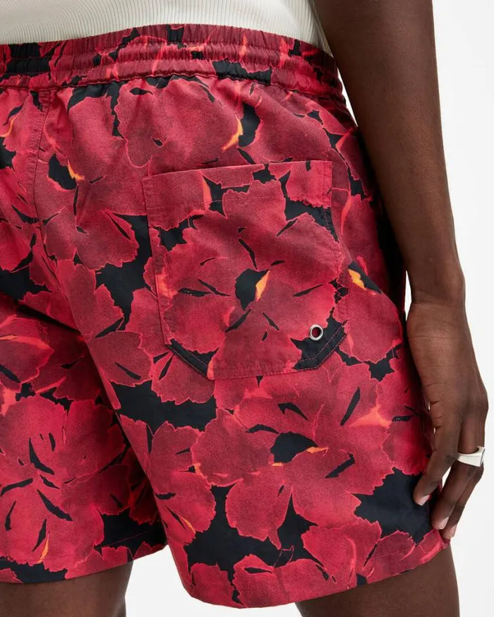 Kaza Elasticated Waist Floral Swimshorts Jet Blkred Men AllSaints Pants