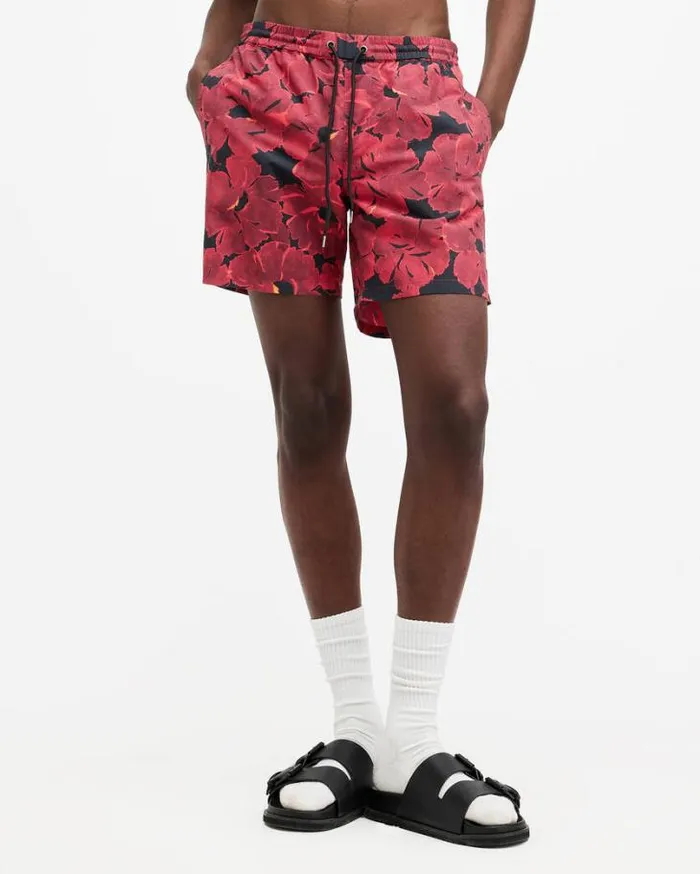 Kaza Elasticated Waist Floral Swimshorts Jet Blkred Men AllSaints Pants