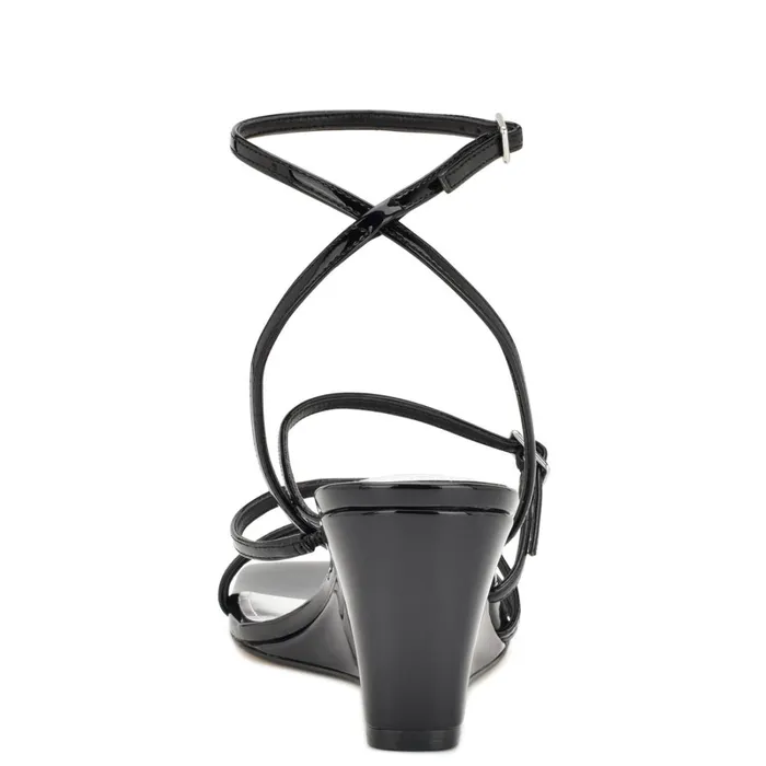 Keamer Ankle Strap Wedge Sandals Black Patent Women Nine West Sandals Keamer Ankle Strap Wedge Sandals Black Patent Women Nine West Sandals