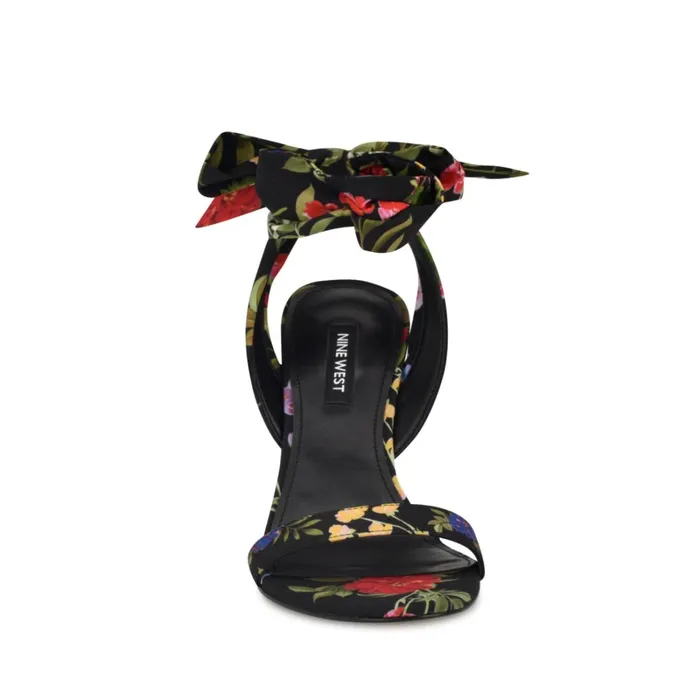 Kelsie Ankle Wrap Heeled Sandals Black Floral Women Nine West Dress Kelsie Ankle Wrap Heeled Sandals Black Floral Women Nine West Dress