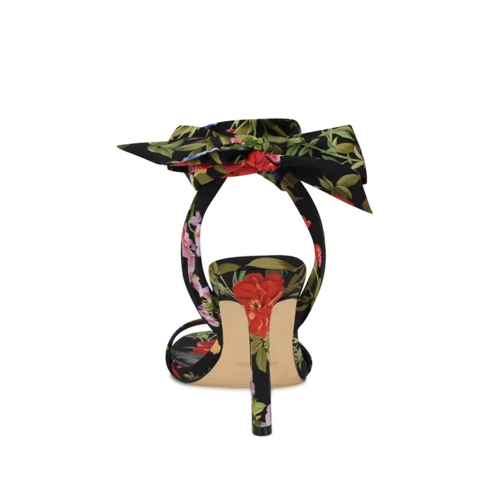 Kelsie Ankle Wrap Heeled Sandals Black Floral Women Nine West Dress Kelsie Ankle Wrap Heeled Sandals Black Floral Women Nine West Dress