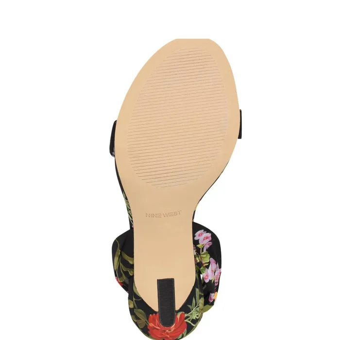 Kelsie Ankle Wrap Heeled Sandals Black Floral Women Nine West Dress Kelsie Ankle Wrap Heeled Sandals Black Floral Women Nine West Dress