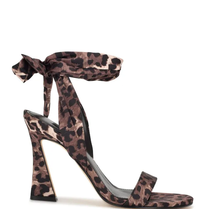Kelsie Ankle Wrap Heeled Sandals Leopard Satin Women Nine West High Heels