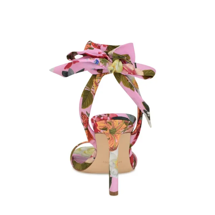 Kelsie Ankle Wrap Heeled Sandals Pink Floral Women Nine West High Heels Kelsie Ankle Wrap Heeled Sandals Pink Floral Women Nine West High Heels