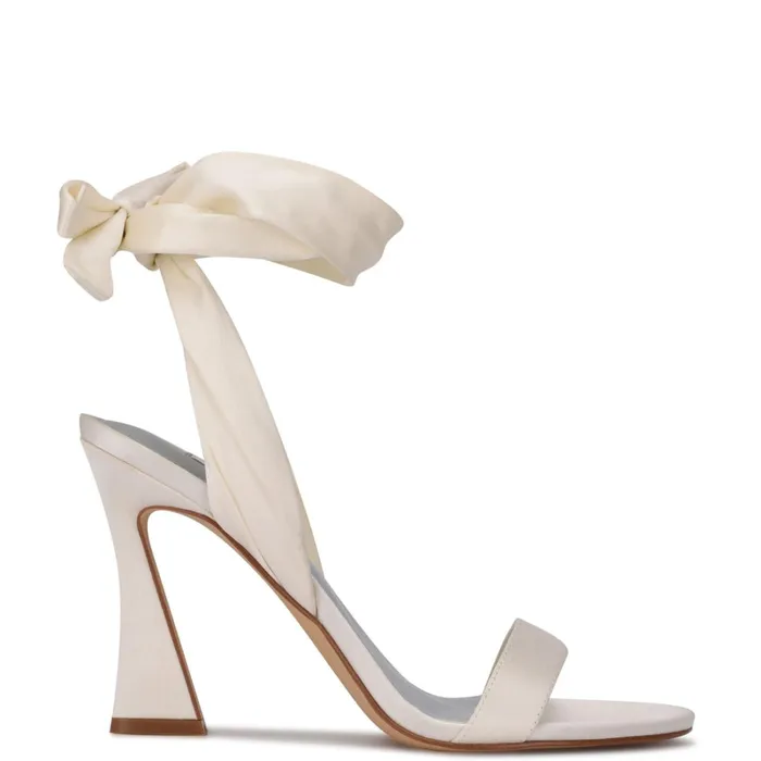 Kelsie Ankle Wrap Heeled Sandals White Satin Women Nine West High Heels
